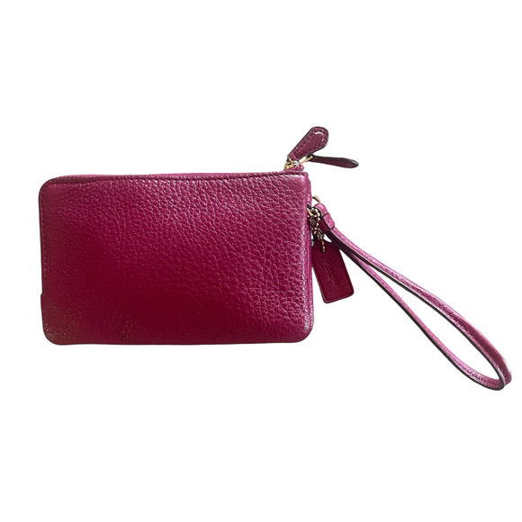 COACH Fuchsia Pebbled Leather Double Corner Zip Wristlet Bag Wallet Hang Tag - Picture 6 of 12